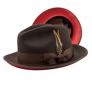 Montique Kingpin Red Bottom Wool Fedora in Brown Red