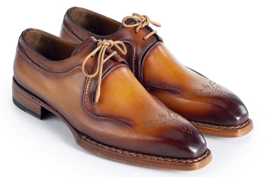 Paul Parkman Men's Hand-Welted Leather Derby Shoes in Camel Brown