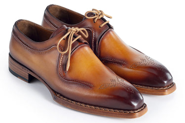 Paul Parkman Men's Hand-Welted Leather Derby Shoes in Camel Brown