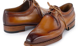 Paul Parkman Men's Hand-Welted Leather Derby Shoes in Camel Brown