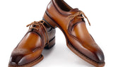 Paul Parkman Men's Hand-Welted Leather Derby Shoes in Camel Brown