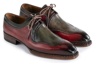 Paul Parkman Men's Hand-Welted Leather Derby Shoes in Green & Brown