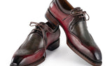 Paul Parkman Men's Hand-Welted Leather Derby Shoes in Green & Brown