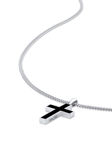 Stone Cross Pendant - Sterling Silver Set