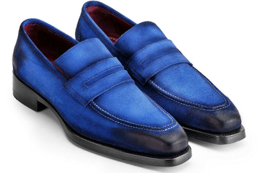 Paul Parkman Men's Antique Suede Goodyear Welted Loafers in Blue