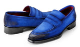 Paul Parkman Men's Antique Suede Goodyear Welted Loafers in Blue