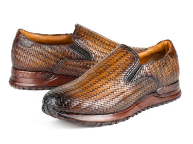 Paul Parkman Men's Woven Leather Slip-On Sneakers in Brown