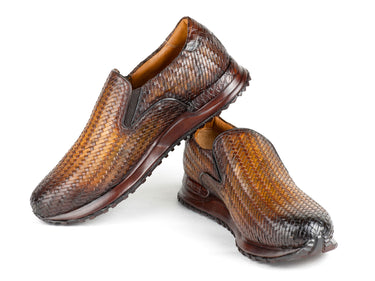 Paul Parkman Men's Woven Leather Slip-On Sneakers in Brown