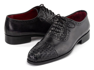 Paul Parkman Men's Woven Leather Cap Toe Oxford Shoes in Black