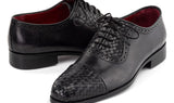 Paul Parkman Men's Woven Leather Cap Toe Oxford Shoes in Black