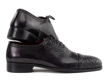 Paul Parkman Men's Woven Leather Cap Toe Oxford Shoes in Black