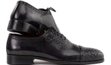 Paul Parkman Men's Woven Leather Cap Toe Oxford Shoes in Black