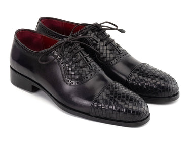 Paul Parkman Men's Woven Leather Cap Toe Oxford Shoes in Black