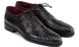 Paul Parkman Men's Woven Leather Cap Toe Oxford Shoes in Black