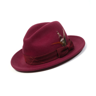 Montique Nighthawk Pinch Front Wool Fedora in Wine