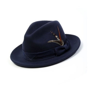 Montique Nighthawk Pinch Front Wool Fedora in Navy