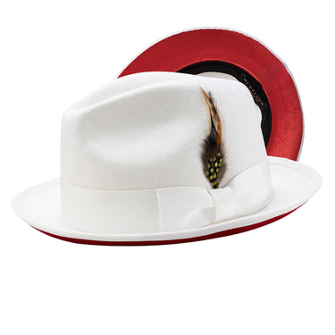 Montique Kingpin Red Bottom Wool Fedora in White Red