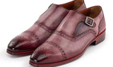 Paul Parkman Men's Cap Toe Monkstrap Shoes in Burgundy