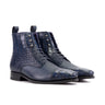 DapperFam Garrison in Navy Pebble Grain and Painted Croco