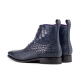 DapperFam Garrison in Navy Pebble Grain and Painted Croco