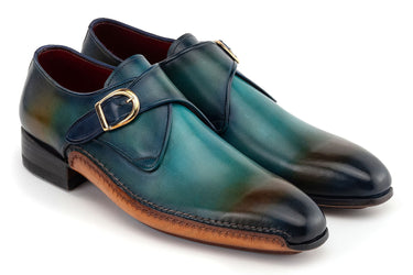 Paul Parkman Men's Single Monkstrap Shoes in Turquoise & Brown in EU 47 - US 13