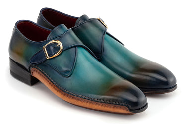Paul Parkman Men's Single Monkstrap Shoes in Turquoise & Brown in EU 47 - US 13