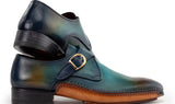 Paul Parkman Men's Single Monkstrap Shoes in Turquoise & Brown