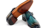 Paul Parkman Men's Single Monkstrap Shoes in Turquoise & Brown
