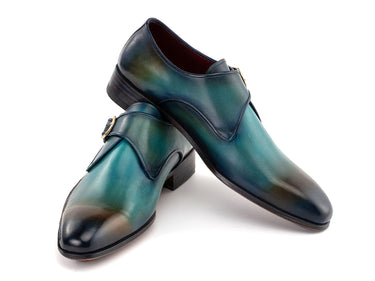 Paul Parkman Men's Single Monkstrap Shoes in Turquoise & Brown