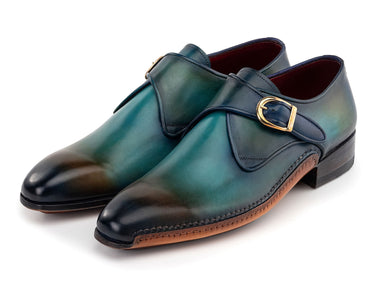 Paul Parkman Men's Single Monkstrap Shoes in Turquoise & Brown