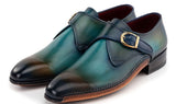 Paul Parkman Men's Single Monkstrap Shoes in Turquoise & Brown