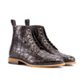 DapperFam Garrison in Dark Brown Painted Croco