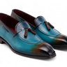 Paul Parkman Men's Split Toe Tassel Loafers Blue Patina Leather (ID#8135-BLU)