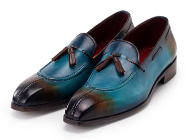 Paul Parkman Men's Split Toe Tassel Loafers Blue Patina Leather (ID#8135-BLU) — view 6