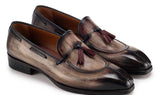 Paul Parkman Men's Split Toe Patina Leather Tassel Loafers in Brown