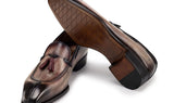 Paul Parkman Men's Split Toe Patina Leather Tassel Loafers in Brown