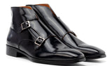 Paul Parkman Double Monkstrap Polished Leather Ankle Boots in Black