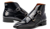 Paul Parkman Double Monkstrap Polished Leather Ankle Boots in Black