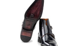 Paul Parkman Double Monkstrap Polished Leather Ankle Boots in Black