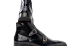Paul Parkman Double Monkstrap Polished Leather Ankle Boots in Black