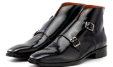 Paul Parkman Double Monkstrap Polished Leather Ankle Boots in Black