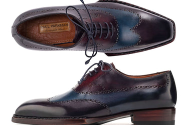 Paul Parkman Men's Goodyear Welted Wingtip Oxfords in Bordeaux & Blue