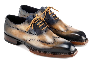 Paul Parkman Men's Goodyear Welted Wingtip Oxfords in Camel & Navy