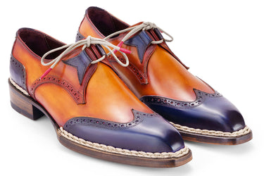Paul Parkman Men's Norwegian Welted Wingtip Men's Dress Shoes in Blue & Camel