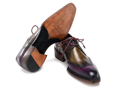 Paul Parkman Norwegian Welted Wingtip Men's Dress Shoes Purple & Olive (ID#8505-PRP) — view 3