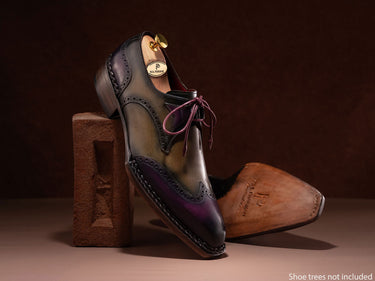 Paul Parkman Norwegian Welted Wingtip Men's Dress Shoes Purple & Olive (ID#8505-PRP) — view 6