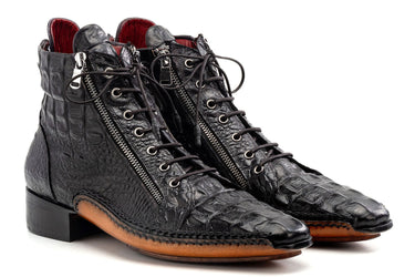 Paul Parkman Crocodile Textured Leather Men's Zipper Boots in Black