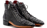 Paul Parkman Crocodile Textured Leather Men's Zipper Boots in Black