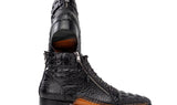 Paul Parkman Crocodile Textured Leather Men's Zipper Boots in Black
