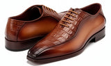 Paul Parkman Men's Camel Brown Croco Textured Leather Bicycle Toe Oxfords (ID#94-255) — view 2